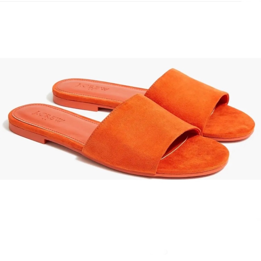 JCrew NIB orange suede look slide SZ 9